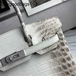 Himalayans handväska diamantspänne high end handgjorda alligator läder himalayan 30 borr stor kapacitet har logotyp