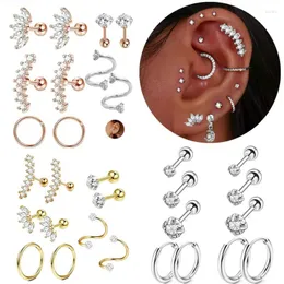 Brincos de argolas de zircão brilhante TRAGUS Piercing Stud Breating Conjunto Huggie for Women Lobo Jewelry Cartilagem Hoops Circle Earinging