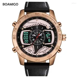 Zegarek BOAMIGO Mężczyźni oglądają najlepiej kreatywną modę Casual Sports Watches Cyfrowe analogowe kwarc skórzany Masculino