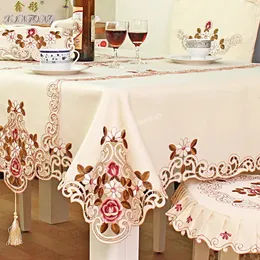 Tovaglia per tavolo Europa Giardino Elegante panno da pranzo ricamato Fiore Peonia Fodera per sedia Decorazione di nozze Polvere 240322