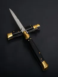 9 -calowy włoski ojciec chrzestny Mafia Stiletto Automatyczne składanie kieszonkową nóż Damascus Blade róg rąk na zewnątrz taktyczny dżungla 4580663