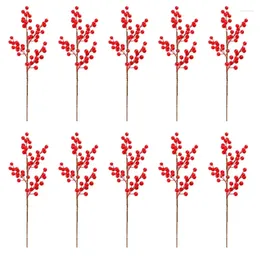 Flores decorativas 10pcs bagas artificiais ramificar espuma caules de caules vermelhos para decoração de Natal do ano 202