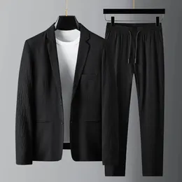 2pcs homens calças blazer define o traje de moda de primavera preús pregas de manga comprida Casaco de colarinho de colar