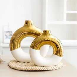 Vasen Keramik Vase Circle Tabelle Mittelstücke Donut moderne Bohemian Pampas Grasdekoration Haushaltszubehör