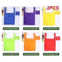 Depolama Çantaları 2pcs Torba Polyester El Omuz Dükkanı Grocery Çevre Dostu Yeniden Kullanılabilir Alışveriş Katlanabilir