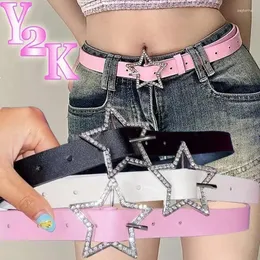 Bälten Y2K Star Buckle Belt Pink Leather Elastic Binding Embellished Midjeband glittrande strass retro dekoration för kvinnor
