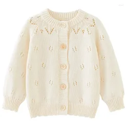 Jackor 1-6 år Beige Girls 'Sweater Cardigan Coat Button School Kid's Cotton Jacket 1 2 3 4 5 6 Gamla barnkläder 241209