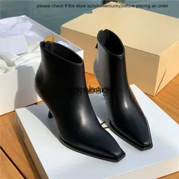 Die Reihenschuhe reine High-End-französische Stil * Temperament kleine quadratische Zehen kurze Stiefel für Frauen Singles Cowhide Dünne Absätze hohe echte Leder-Knöchelqualität