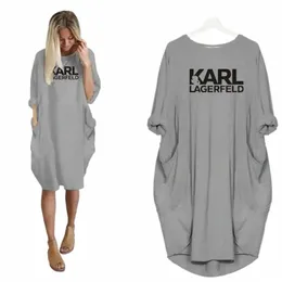 Повседневные DRES Women Loose Dres Karl Place Print Plus Size Clothing Dr F8at#