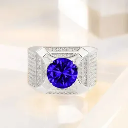 2pcs خواتم الزفاف solitaire male lab sapphire diamond ring 925 sterling Silver Engagement Band Band Rings for Men Anniversary Party Jewelry