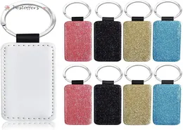 Sublimation Blanks Keychain Glitter Keychain PU Leather Keychain Heat Transfer Keyring Round Heart Rectangle Square can custom BJ02004874