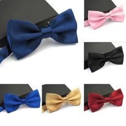 Men Satin Bowtie Classic Wedding Party Bow Tie Solid Color Adjustable Necktie