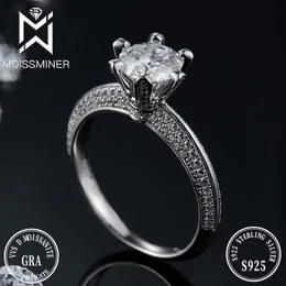 1ct 6 garras moissanite anéis para as jóias de dedo de dedo de dedo de diamante das mulheres Sier Jóias de dedo de dedo