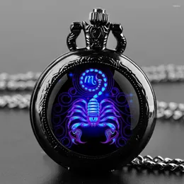 Pocket Watches Scorpio Star Sign Design Glass Dome Vintage Quartz Watch Men Women Pendant Necklace Chain Charm Clock Jewelry Gifts