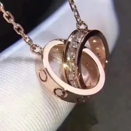 2024 Designer damlery dla kobiet Złoty naszyjnik Sterling Srebrny podwójny pierścień Diamentowy wisiorek Rose Złot