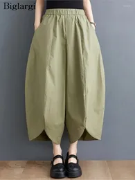 Frauenhose übergroße Sommer mit hohen Bein Hosen Frauen plisdern lose Mode elastische Hochtaille Ladies Hosen lässig Frau