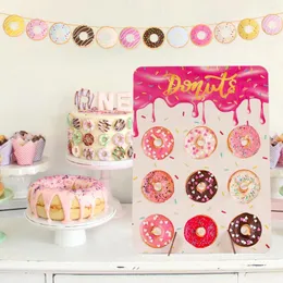 Decoração de festa de madeira donut stand casamento aniversário de madeira donuts display de parede chá de bebê suprimentos placa de donut