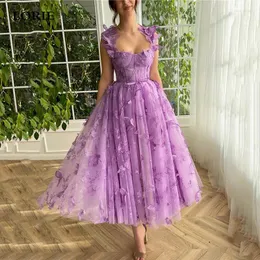 Party Dresses LORIE Purple Prom A Line Ankle Length Floral 3D Butterfly Lace Gowns 2024