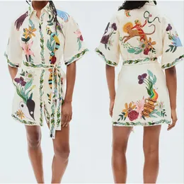 女性ミニホワイトフローラルプリントドレスボヘミアスタイル高品質の新しい夏のウエストシャツドレスレディースファッションデザイナーFZ2404035