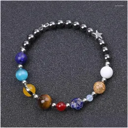 Charm Bracelets Universe 8 행성 팔찌 가디언 스타 남성 천연 적철광 구슬 태양계 에너지 브레이슬리 보석 gi dhxpt