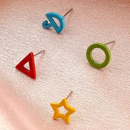 Brincos de garanhão 4pcs/lote corea docy color esmalte geométrico estrela redonda para mulheres garotas fofas lindas jóias de brinco pequenas simples