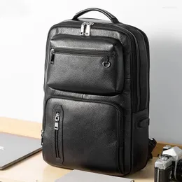 Backpack Cow Genuine Leather Men Backpacks Real Natural Student Boy Large Computer Laptop Bag 16 Inch