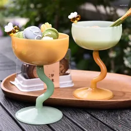 Vinglasglasögon färgglada jade dessert glas mugg bägare hög borosilikat glass skål kopp mjölk te mjölkshake dryck