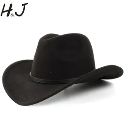 2 big size lã feminina masculina chapéu de cowboy ocidental para cavalheiro jazz jazz cowgirl com couro cloche igreja Sombrero caps 240327