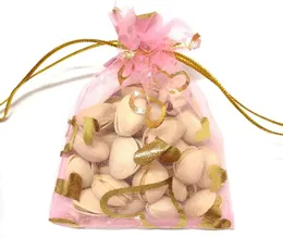 100pcs Złote Heart Organza Pakowanie torebki biżuterii Weddne Favours Świąteczne imprezowe imprezowe torba na prezent 9 x 12 cm 36 x 47 cali 5686828