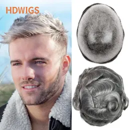 Toupees Men Capillary Prosthesis Full PU 0.0120.14cm Toupee With Knots 100% Human Remy Hairpiece Natural Hairline for Man Dark Brown