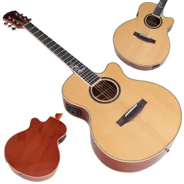 Guitar 6 String Electric Acoustic Guitar 40 Inch Folk Guitar Natural Color Cutaway Design Guitarra With EQ