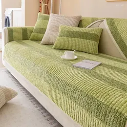 Stuhl Deckung Winter warm warmes Samtsofa Handtuch Nordische Feste Farbe Dicke Plüsch-Rutschabdeckung für Wohnzimmer Schnittl-förmige Couch