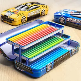 Cases Car Pencil Case with Wheel Threelayer Stationery Children's Multifunctional Large Capacity for Pupil Boys School Supply