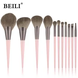 Beili Pink 11 PCS Makeup Brushes Foundation Highlight Blending Powder Eyeshadow For Face Make Up Cosmetics Brush Set 240403