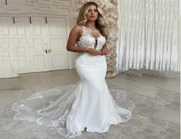 Sexy Meerjungfrau Brautkleider 2021 Scoop Neck Spitzen Applikationen Bridde Kleid Open Rücken Country Bridal Gown Vestido de Novie7043709