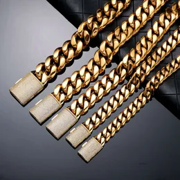 Corrente de aço inoxidável Pvd 18k Miami Cuban Link com fecho de diamante torcido colar masculino busca de joias