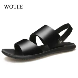 Sandały sandały wotte mężczyzn skórzane 2020 Sandale Homme Kapcie Split Skórzowe buty plażowe hombre sandalia czarny dodatkowy plus rozmiar 38 ~ 44