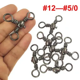 Fishhooks 100pcs/200pcs Swivels de pesca de 3 vias Swivels giratórios de barril rolando tamanho 5/0# a 12# Emerillones Pesca