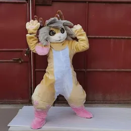 2024 Husky Dog Tier Fursuit Maskottchen Neue flauschige haarige Kostüm Halloween Kostümparty Hellbraunes pelziges Outfit