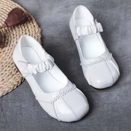 Botlar Sade Beyaz Mary Jane Ayakkabıları Kadınlar Elastik Kayış Bale Daireler Kadın Dans Ayakkabıları Sonbahar Soafers Bayanlar Gerçek Deri Ayakkabıları