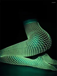 سروال نسائي shestyle noctilucent fishnet تخزين للنساء تألق جوفاء خارج الشبكة اللباس