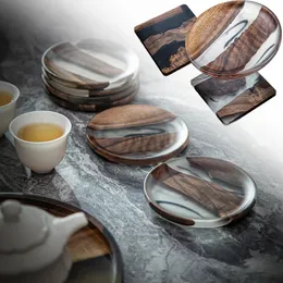 Walnut Frame Resin Coaster Insulated Wooden Tray Ink Nordic Style Tea Cup Holder Epoxy Resin Pot Holder Insulation Pad 240329