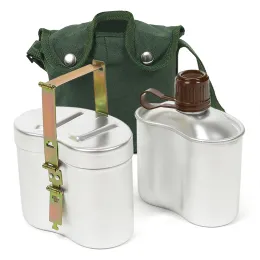 Supplies Canteen de alumínio portátil com copo e capa Kit de bagunça de cozinha de acampamento ao ar livre para fazer um piquenique de mochila para caminhadas