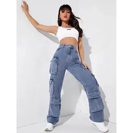 jeans womens designer cargo jeans pantaloni dritti jeans model high waist work capants women pantalone retro slim fit design alla moda weratile