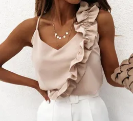 Women039s Bloups Shirts Women Sexy V Neck Ruffle Blouse 2022 Verão Spaghetti Strap Tops casuais elegantes sem mangas 1744898