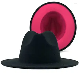 Berets Black Rose 57-60CM Patchwork Felt Jazz Hat Cap Men Women Flat Brim Wool Blend Fedora Hats Panama Trilby Vintage