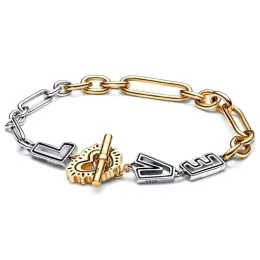 Bangles Original Moments Twotone Gold Love Links Браслет браслет, подходящие для женщин стерлинги бусинки шарм модные украшения