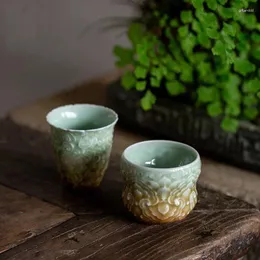 Tazze da tè Celadon Gradient Master Cup Fatto a mano in rilievo Grande set di tazze singole in ceramica per la casa Nuvola di buon auspicio