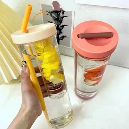 Garrafas de água garrafa de plástico com palha infusor de frutas suco de chá xícara de fitness portátil esportes ao ar livre bebendo chaleira 700ml