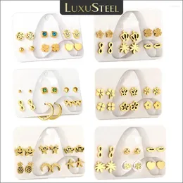 Ohrstecker LUXUSTEEL 6 Paar vergoldeter Edelstahl für Frauen Mädchen süße Piercing Tragus Ohrstecker Creolen Geburtstag Schmuckset